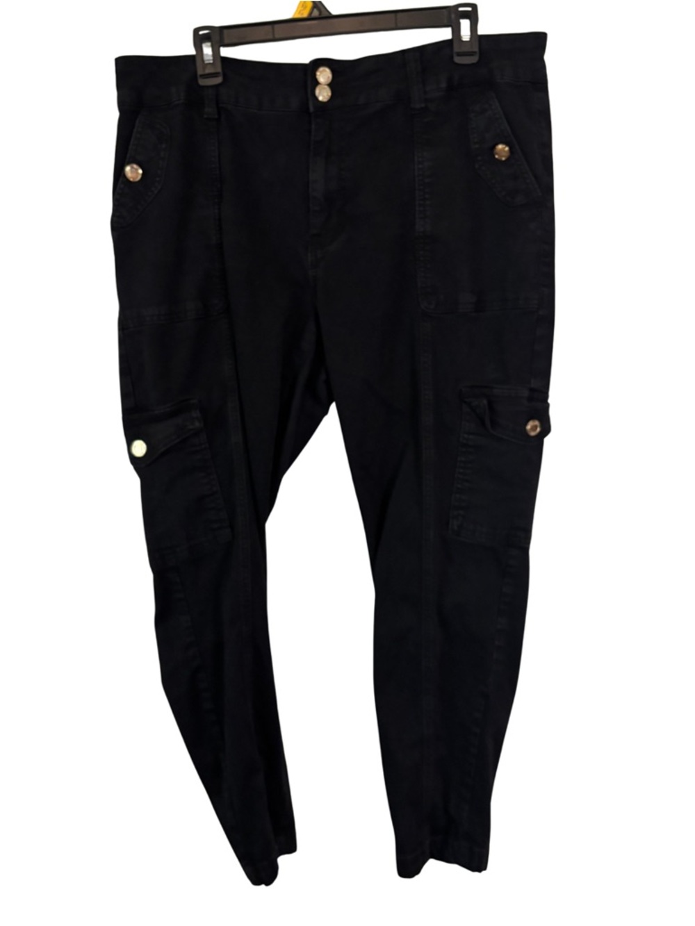 Sandpiper Women's Black Cargo Pants with Button Pocket Details